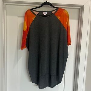 LuLaRoeGray and Orange Raglan Sleeve Top